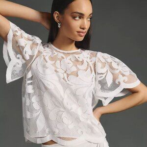 By Anthropologie Cutwork Lace Top - Size Large